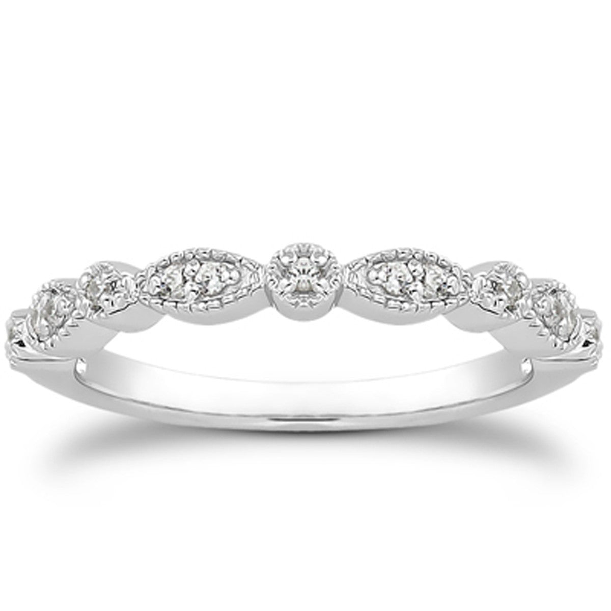 14k White Gold Vintage Look Fancy Pave Diamond Mil grain Wedding Ring Band