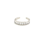 Sterling Silver Rhodium Finished Toe Ring with White Tone Cubic Zirconia Accents