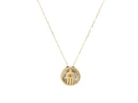 14k Yellow Gold Necklace with Hand of Hamsa Symbol in Mother of Pearl