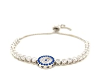 Sterling Silver Adjustable Enameled Eye Motif Bracelet with Cubic Zirconias