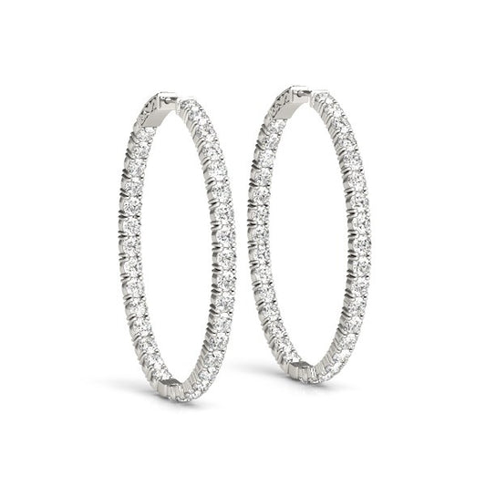 Oval Shape Two Sided Diamond Hoop Earrings in 14k White Gold (2 cttw)