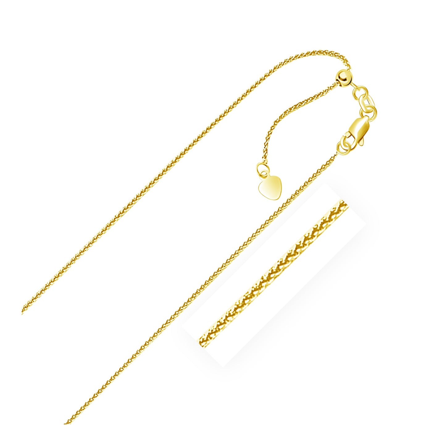 14k Yellow Gold Adjustable Wheat Chain 1.0mm