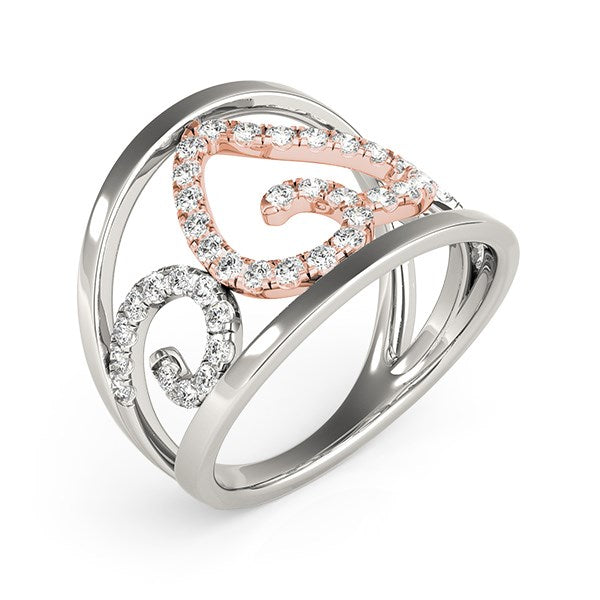 Heart Motif Filigree Style Diamond Ring in 14k White And Rose Gold (1/4 cttw)