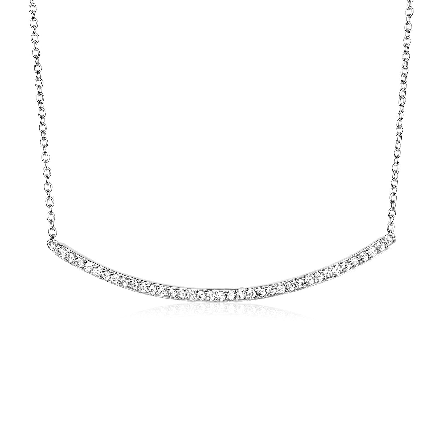 Sterling Silver Curved Bar Necklace with Cubic Zirconia