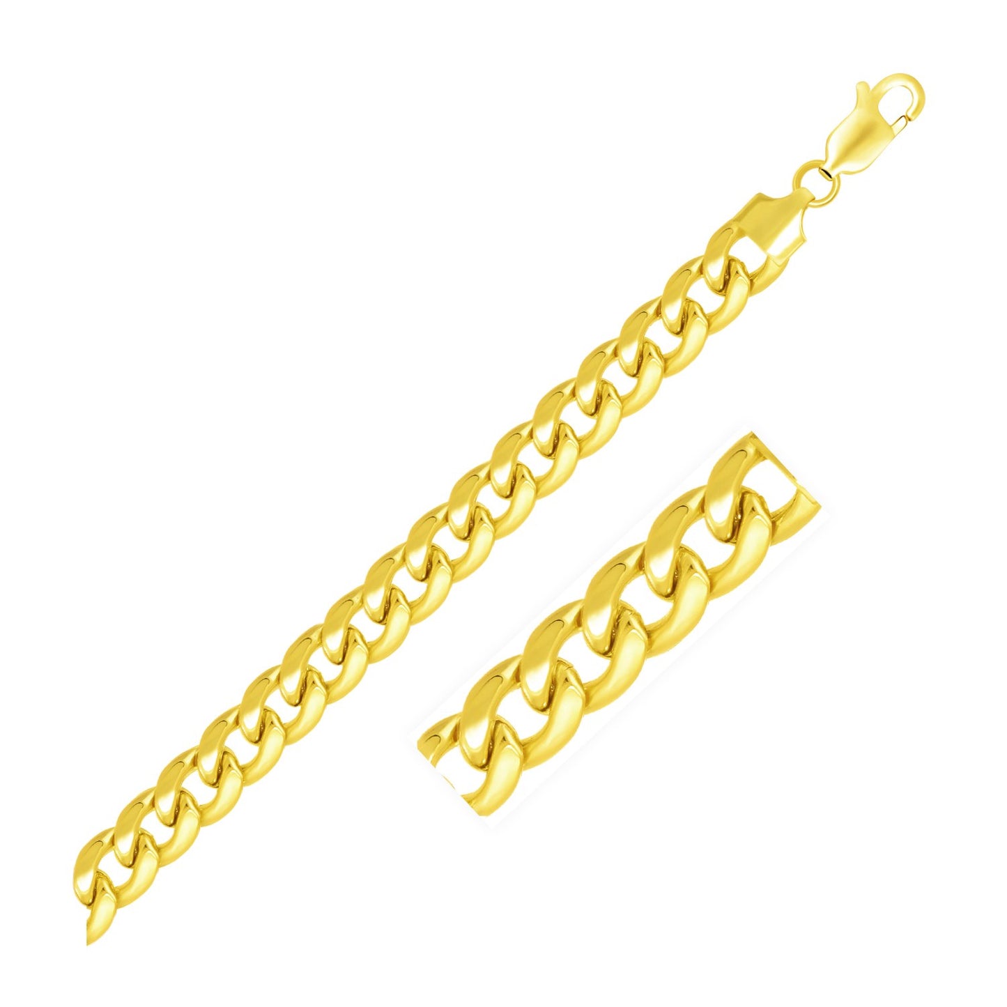 7.8mm 14k Yellow Gold Miami Cuban Semi Solid Chain