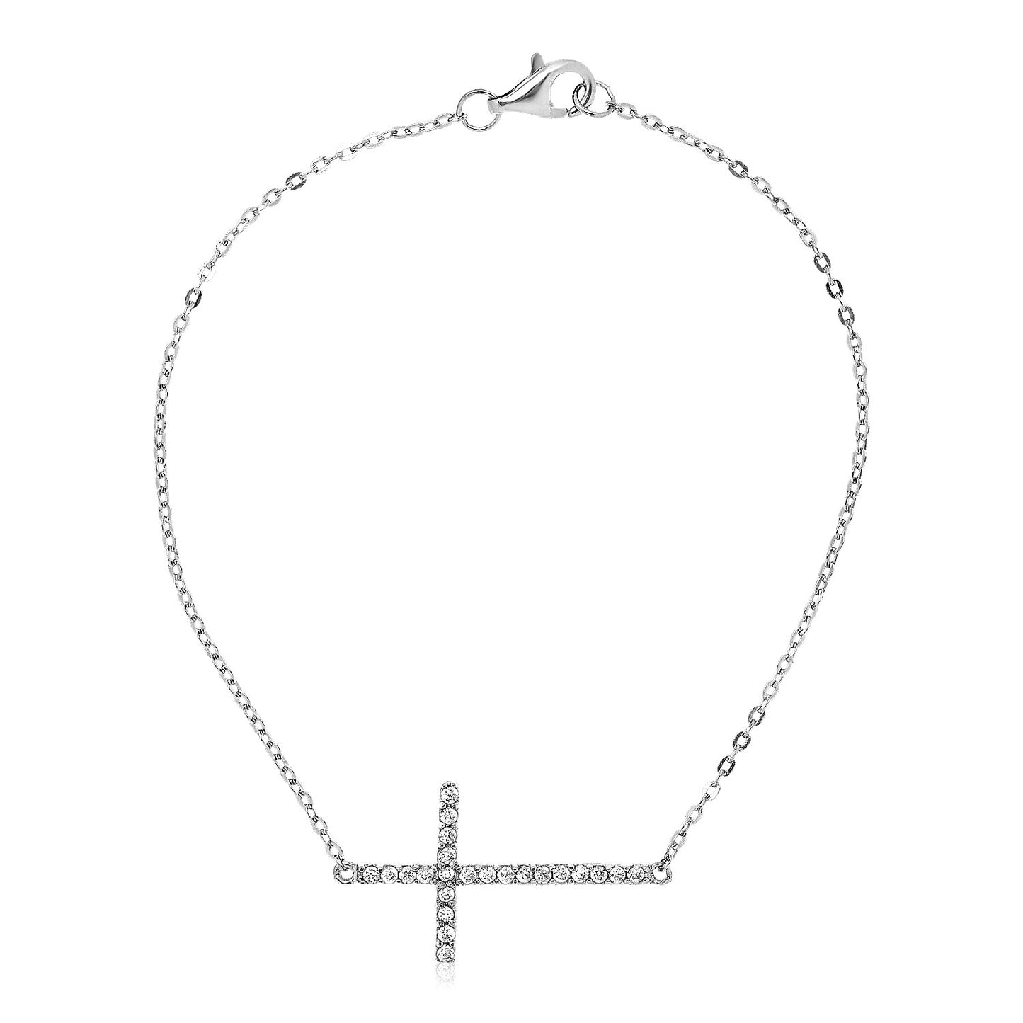 Sterling Silver Cross Bracelet with Cubic Zirconia